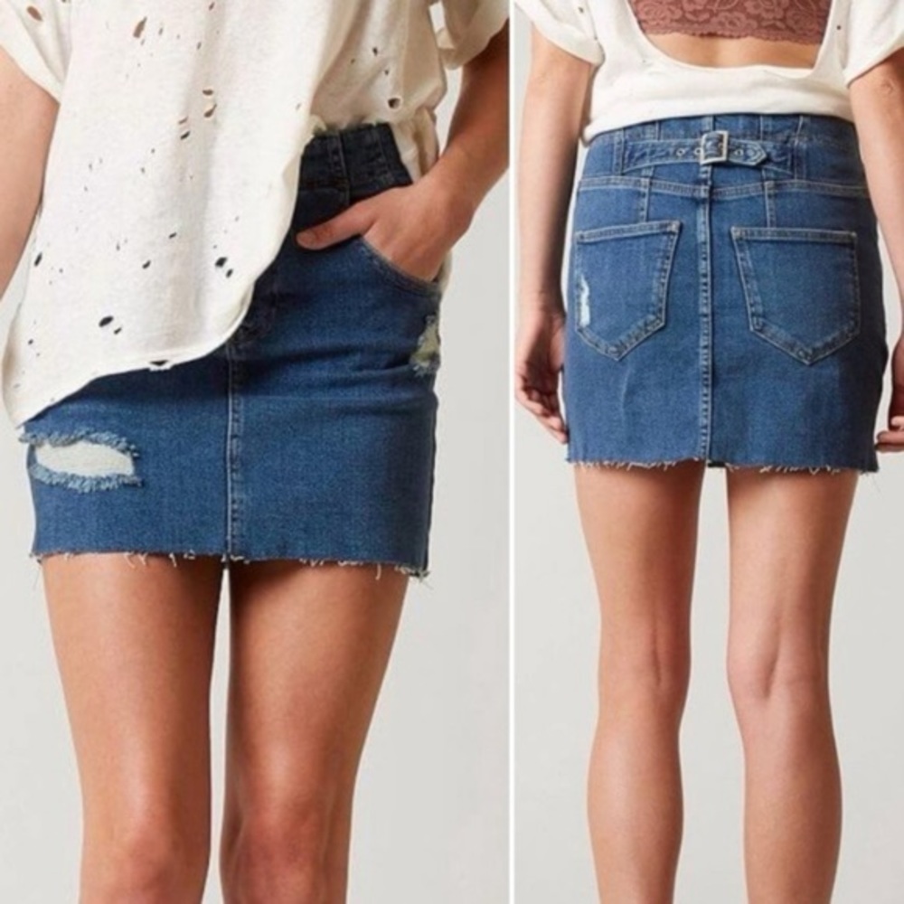 Free People Corsette Denim Mini Skirt